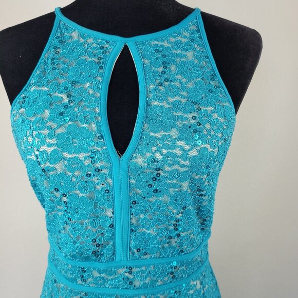 NWOT NIGHT WAY teal Floral Lace Sheath Mini Dress Women Size 10 - Picture 2 of 12
